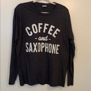 Coffee & Saxophone Graphic Long Sleeve Tee Shirt